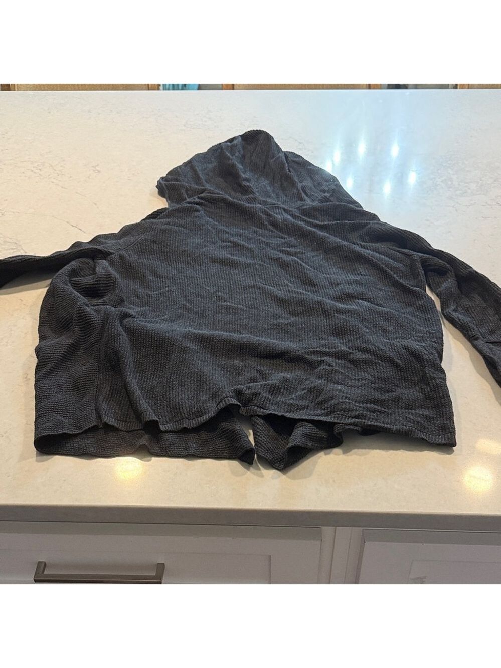 Eileen Fisher Black Waffle Knit Hooded Cardigan Large - Picture 10 of 12